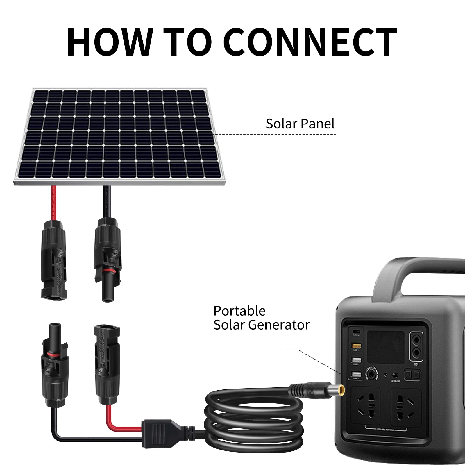 Connettore solare a DC 8 mm, DC7909 su cavo solare, cavo per pannello solare DC adattatore, cavo di ricarica 16 AWG impermeabile compatibile con Jackery Explorer 500 240 1000 Bluetti EB70
