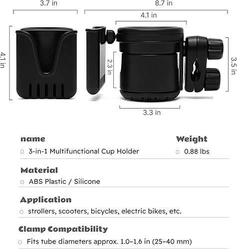 Miniatura 3 de Lusinus Taza para cochecito y soporte para teléfono compatible con YOYO  3 en 1 doble taza y organizador de teléfono con abrazadera giratoria de 360