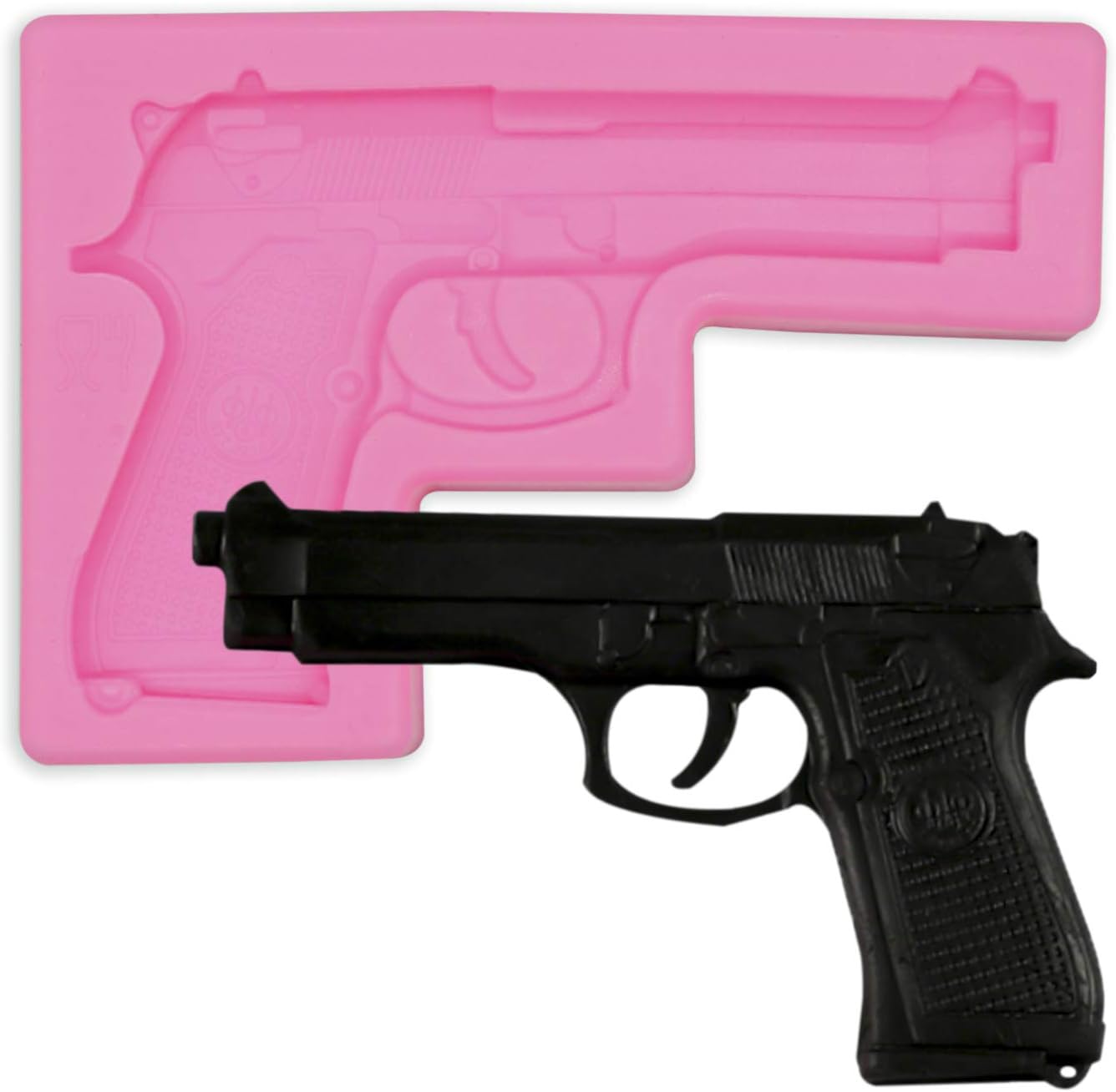 2 Pcs Gun Pistol Silicone Molds, 3D Soft Gun For Pan Muffin,Impression Mats Baroque Fondant,Pudding,Chocolate,Ice Cube, Cookie Pastry Pies,Cake Cupcake Decoration, Polymer Clay