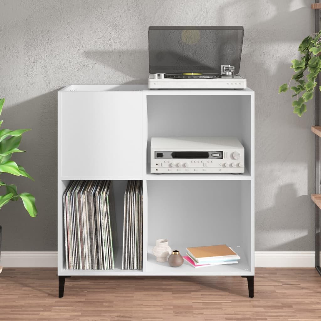 Meuble à Disques Blanc en Bois Multicouche 84,5 x 38 x 89 cm - Porte-disques Vinyle, CD, TV Multifonction - Étagère Buffet Salon