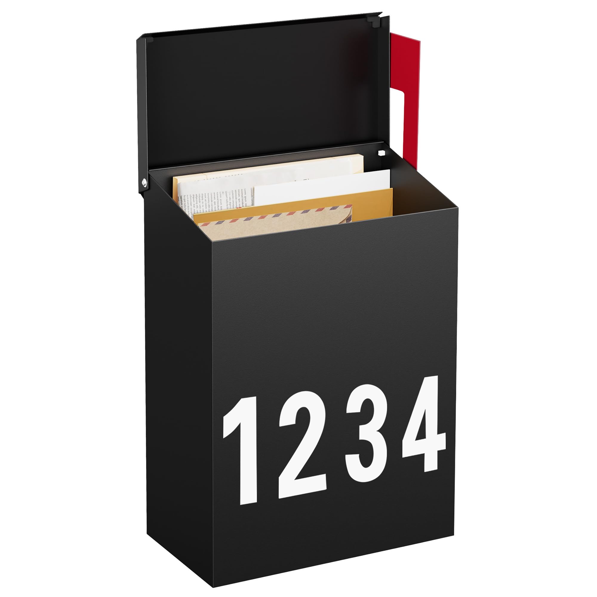 LAND·VOI Wall-Mount Mailbox with One Flag Kit and Three Sets of 0