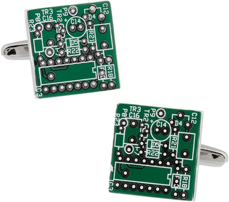Cuff-Daddy Green Circuit Board Computer Chip Motherboard Cufflinks with Presentation Box