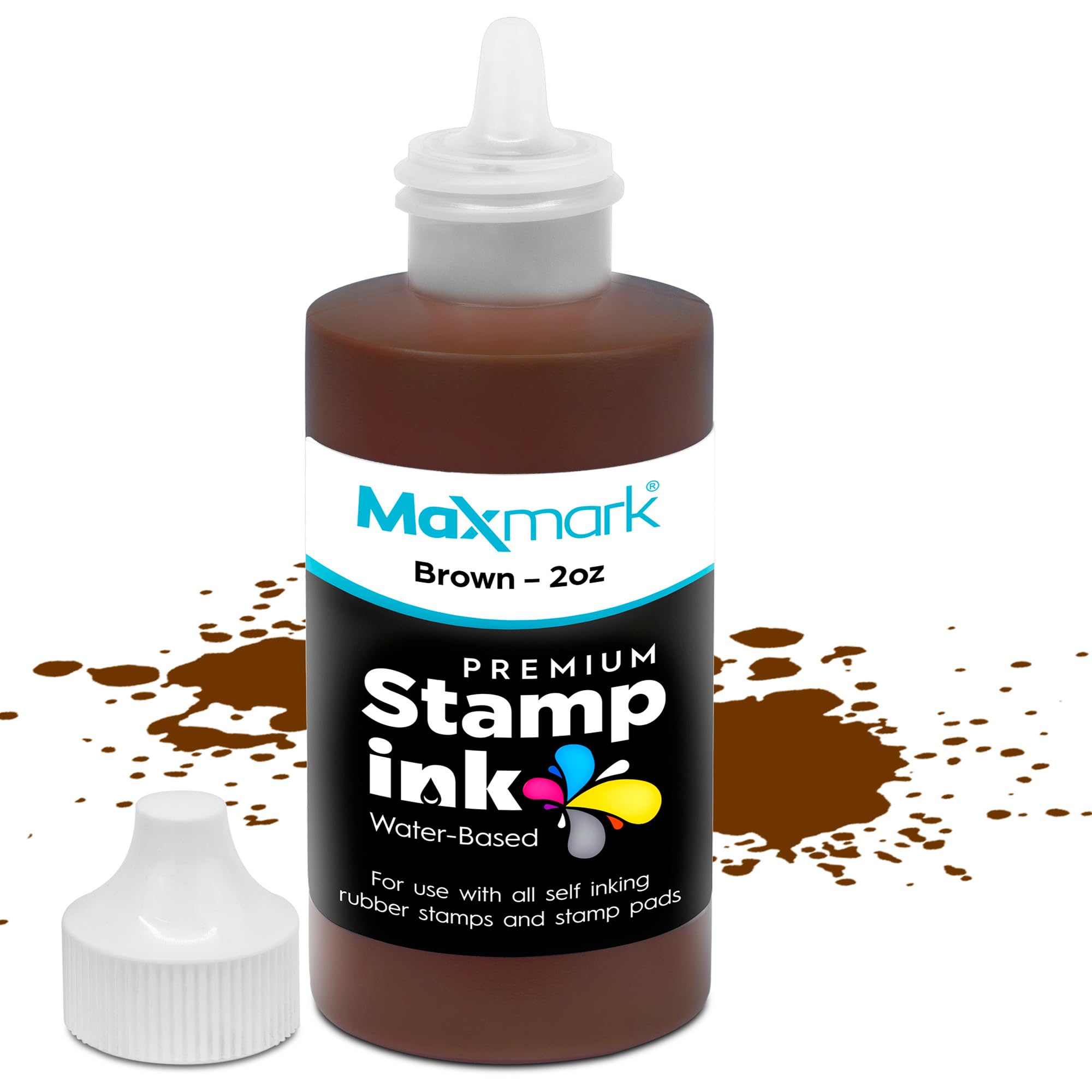 MaxMark Premium Refill Ink for self Inking Stamps and Stamp Pads, Color - 2 oz. Brown