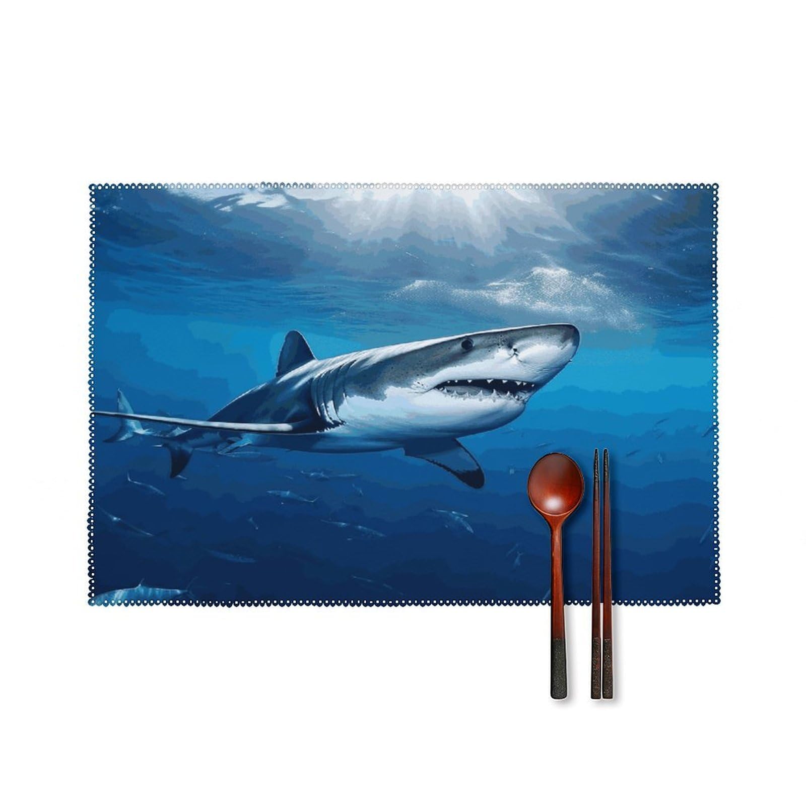Ocean Sea Animal Shark Placemats Set of 4 Canvas Place Mats Non-Slip Heat Resistant Table Mats Washable Waterproof Placemat Wipeable Tablemats for Kitchen Dining Decor Place Mat