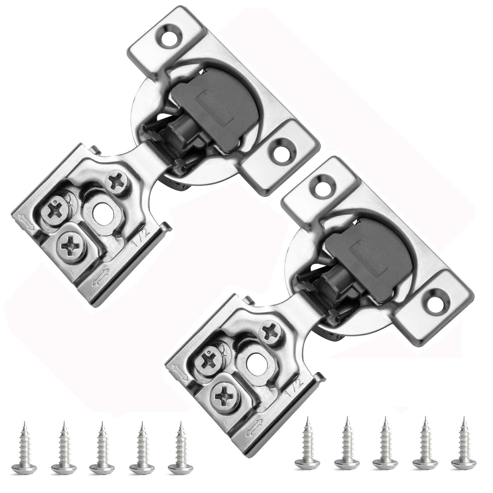 1/2 Inch Overlay Soft Close Cabinet Hinges, 2 Pack Slow Soft Close Hinges for Kitchen Cabinets Satin Nickel Hidden Self Closing Kitchen Cabinet Hinges