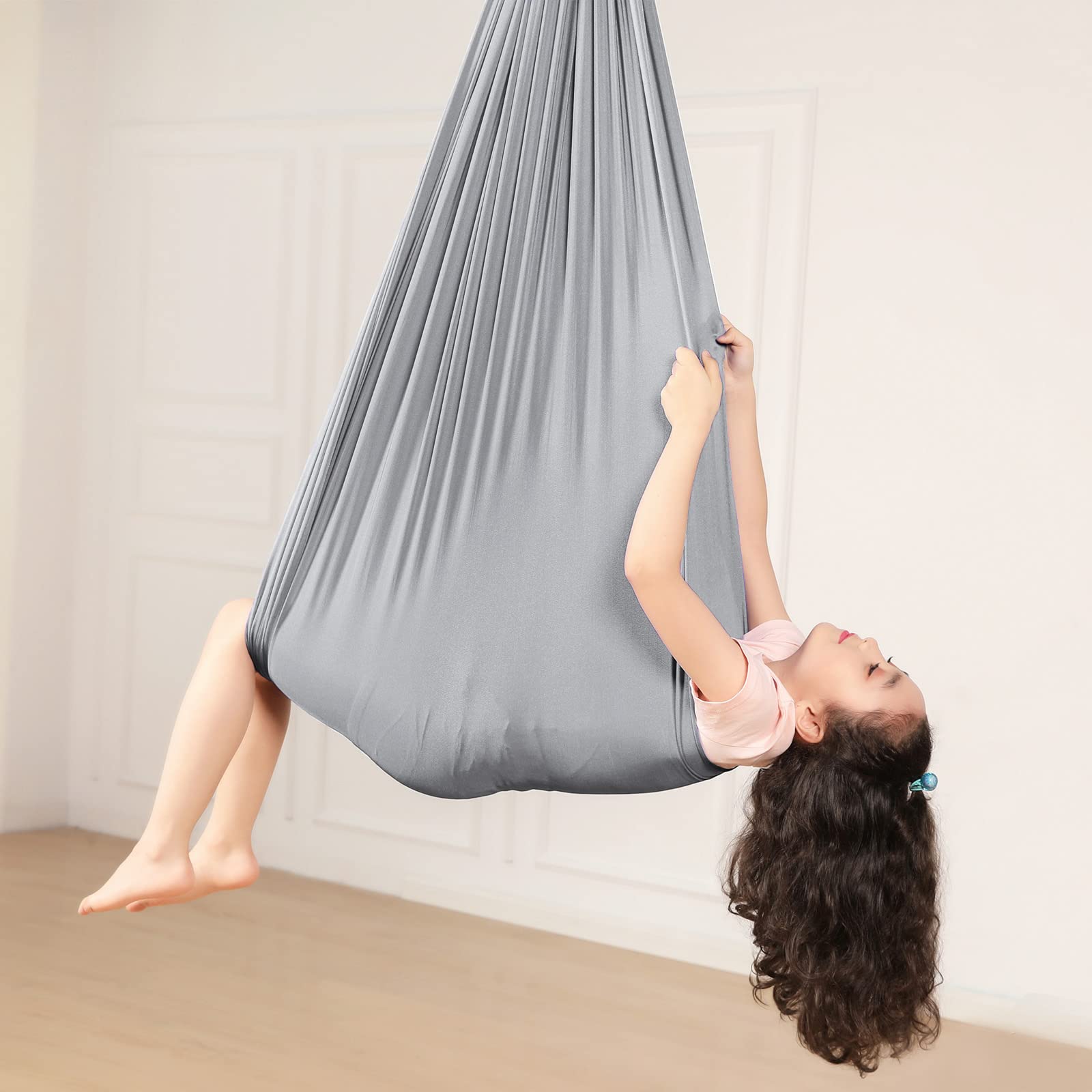 Kids Sensory Therapy Swing 360° Rotating Children's Swing Hammock Elastic Cuddle Hammock Indoor Hanging Chair for Boys Girls with Special Needs Autism ADHD SPD Asperger's Sensory Integration (Grey)