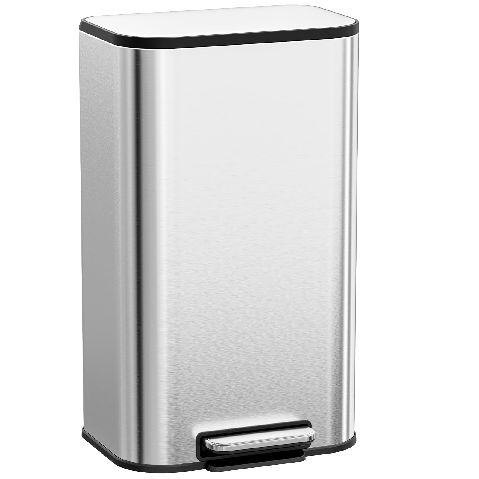 Clevich Mülleimer 30L mit Stahlkorpus und Soft-Close-Funktion, Deckel mit Edelstahloberfläche, abnehmbarem Inneneimer und Fußpedal, Treteimer für Küche, Wohnzimmer und Büro - Silber