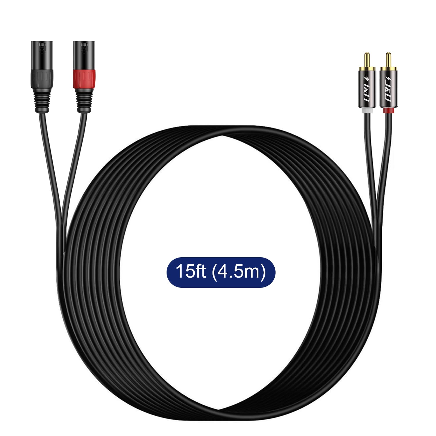 J&D 2 RCA a XLR Cavo, Unbalanced Dual XLR a 2x RCA Maschio Cavo di Interconnessione per Altoparlante, Amplificatori, Sistemi Audio Stereo HiFi, 4,5 Meter