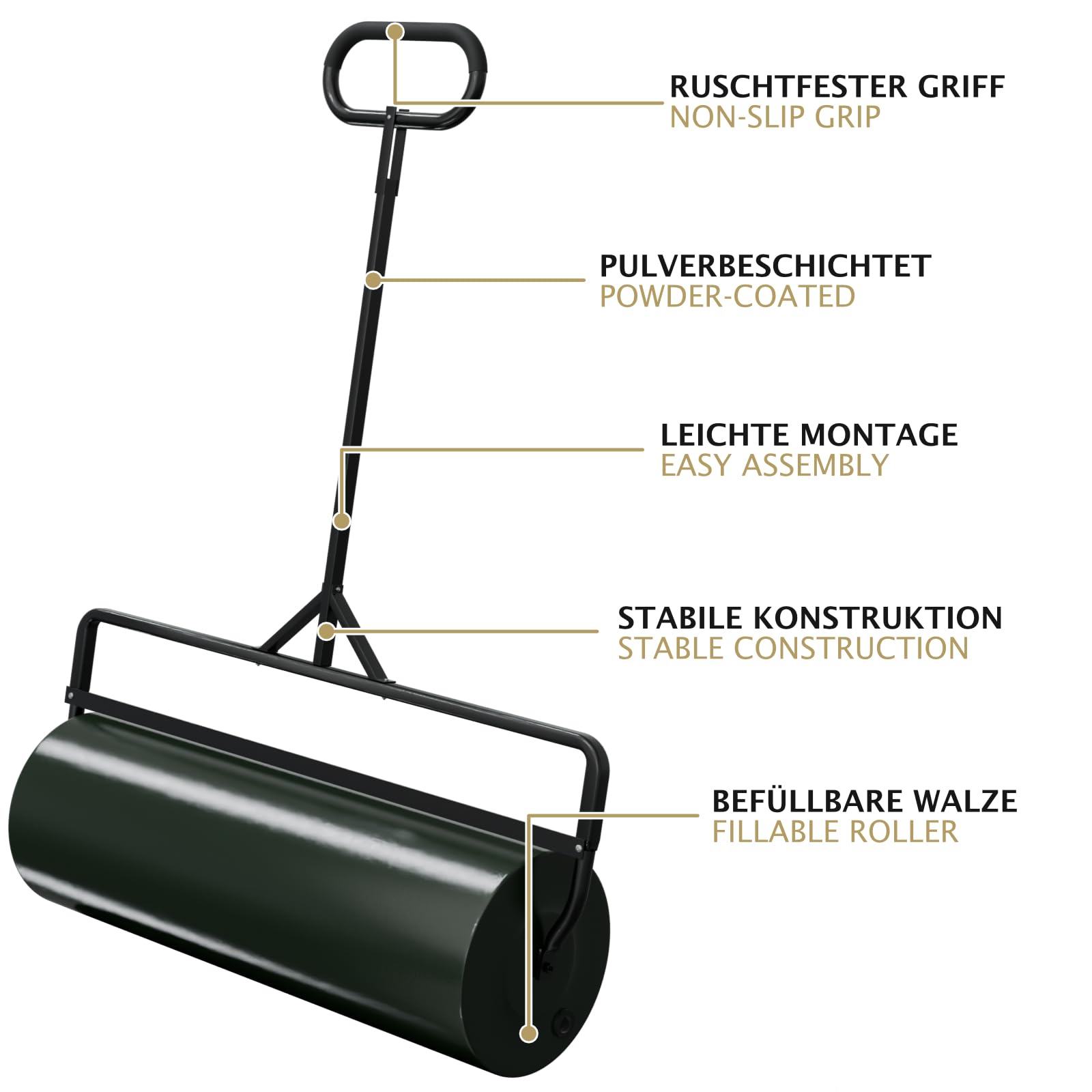HAGO 24 Rouleau manuel pour jardin, pelouse, 90 cm, en acier, 63 l