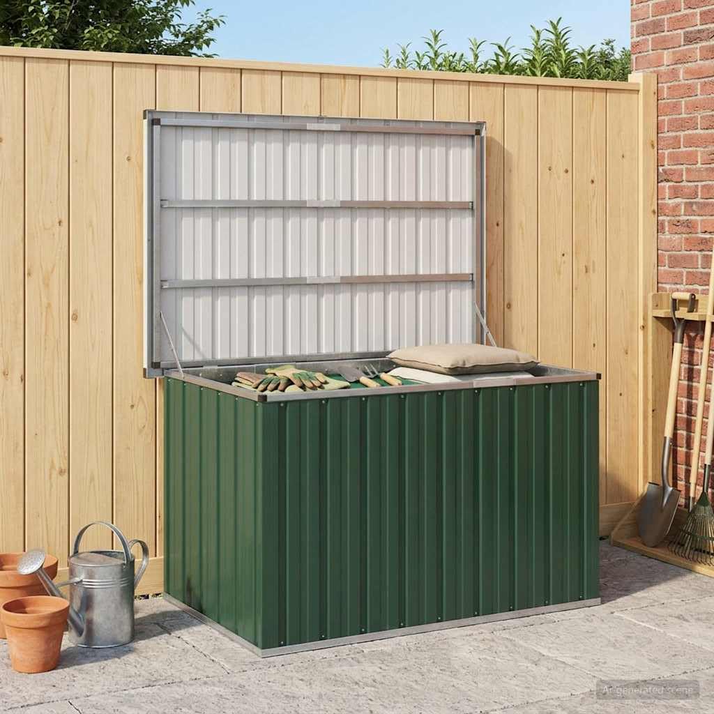Générique Contenitore esterno in acciaio zincato verde 109 x 67 x 65 cm, ideale per giardino, patio o terrazza, per riporre cuscini, attrezzi e giocattoli, design sobrio e senza tempo,