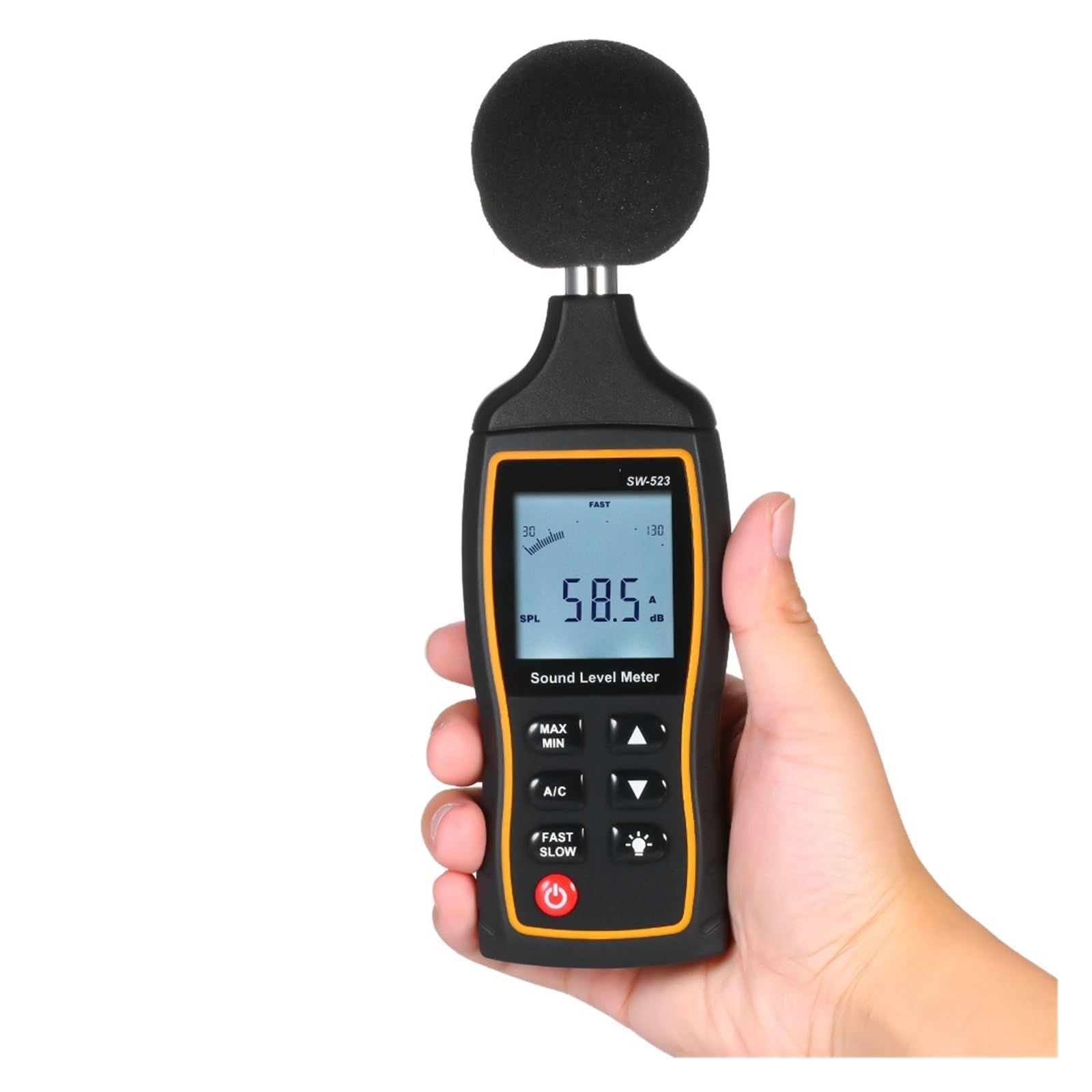 Fonometro Misuratori di decibel ad alta precisione Sonometro digitale Misuratore rumore con ponderazione CA e funzione spostamento automatico, Guardia audio