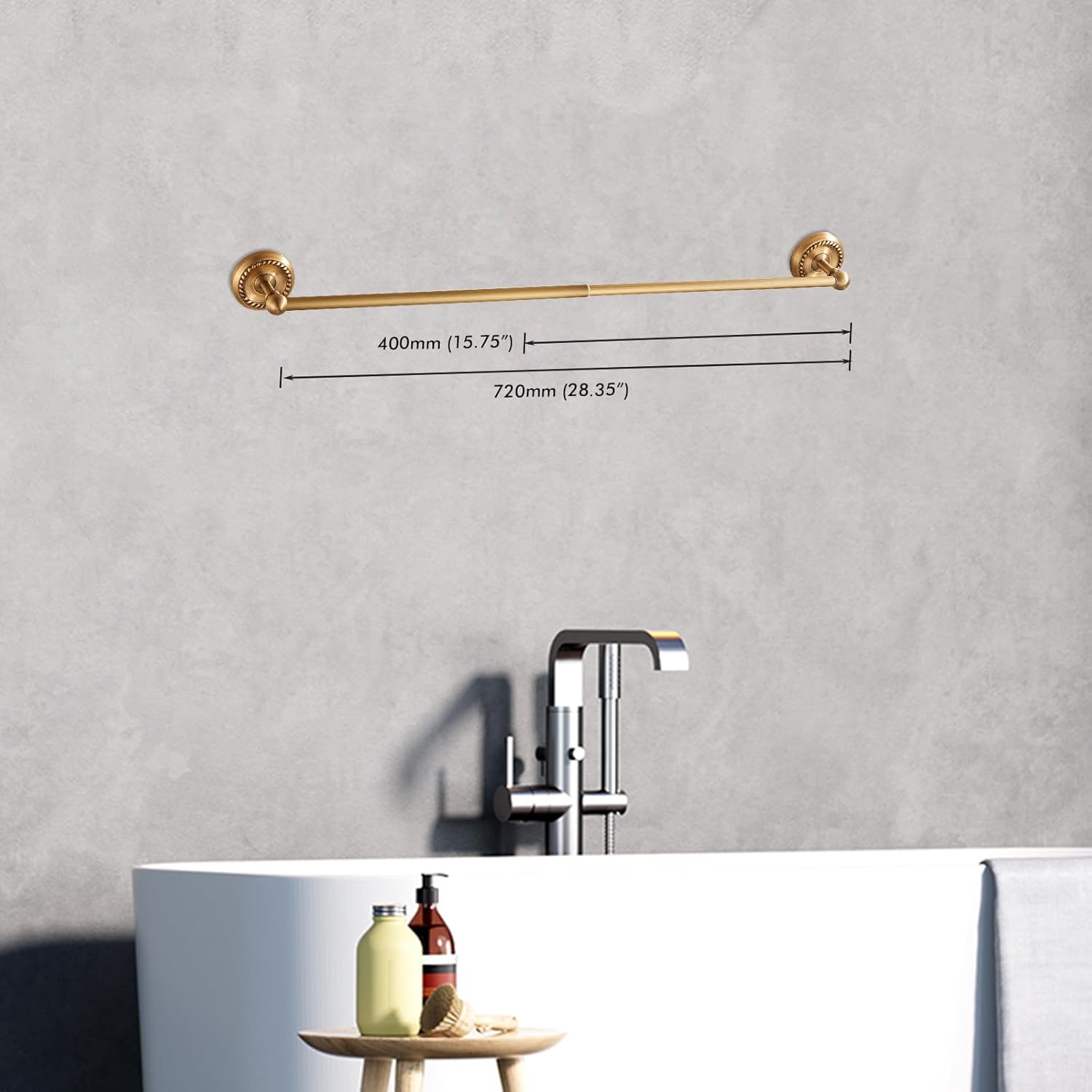 Towel Bar Antique Brass, Retractable Wall-Mounted Towel Rack Towel Holder Rack with Braiding Carvings for Bathroom, Vintage Style