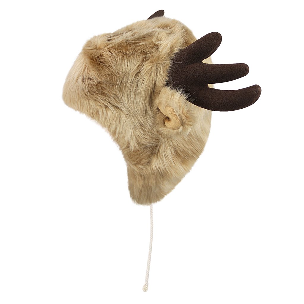 YJZQ Bonnet unisexe Bonnet animal Chaud Chapeau tête de Renne et Corne du Veau Cagoule en Peluche Casquette Fausse Fourrure pour Adult Grand Enfants Cadeau Noël Aniverssaire Fête