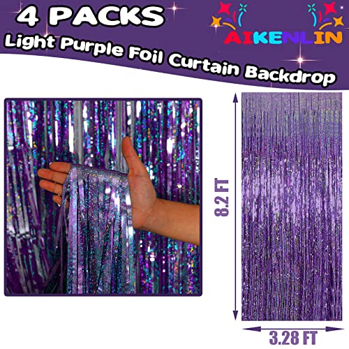 Image of 4 Pack 3.2Ft x 8.2Ft Light Purple Foil Fringe Curtain Backdrop, Metallic Tinsel Foil Fringe Streamers Curtains for Photo Booth, Birthday, Wedding, Disco, Halloween, Christmas Party Decoration