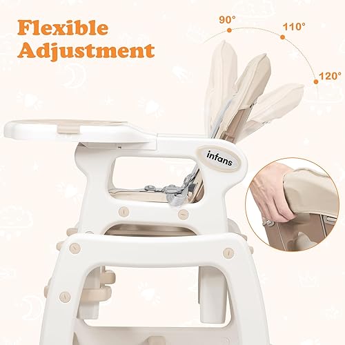 Miniatura 6 de INFANS Silla alta 5 en 1 para bebé, juego de sillas convertibles para niños pequeños, mecedora, asiento multifunción con ruedas universales
