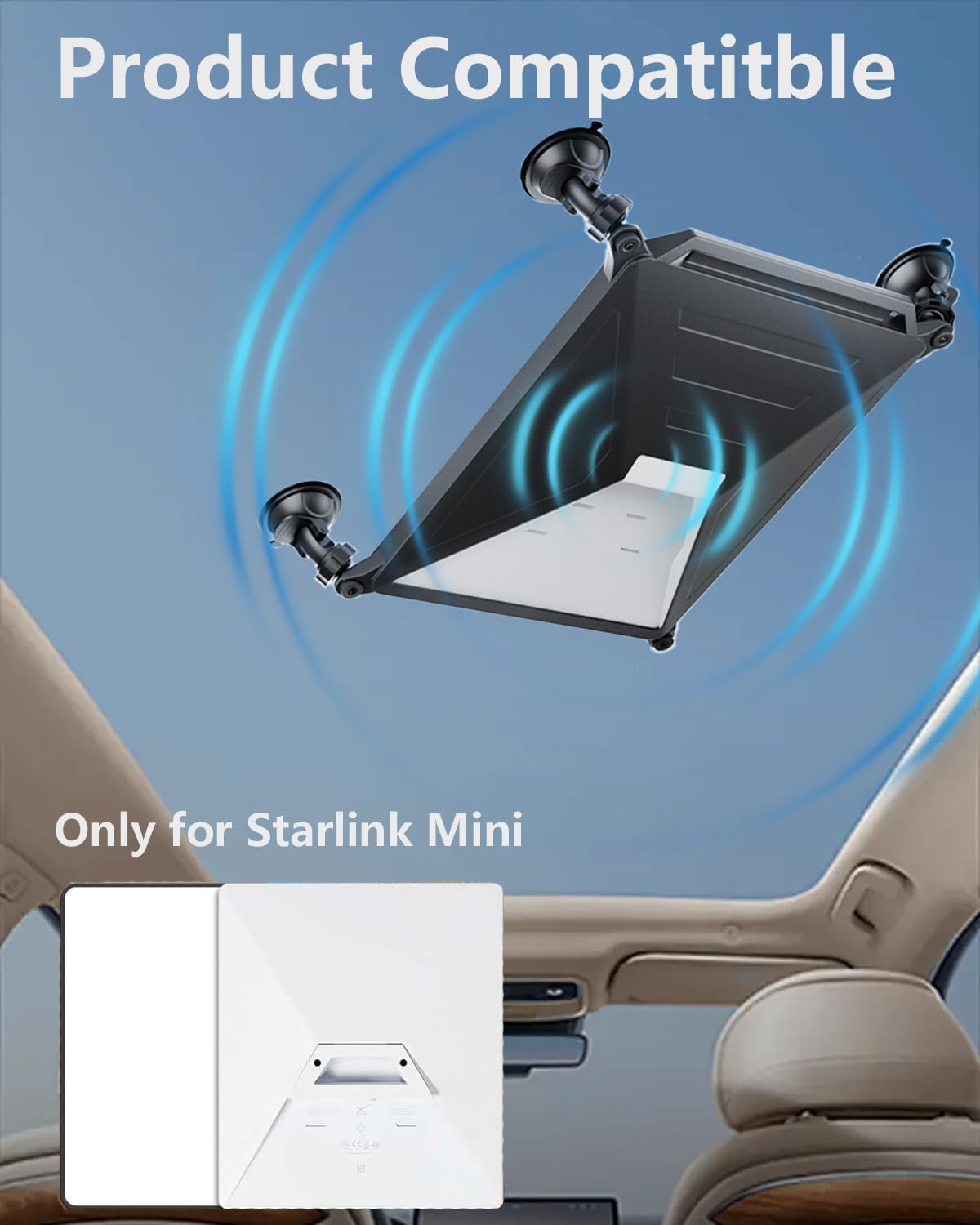Starlink Mini Car Suction Cup Mount with Silicone Cover & Carabiner, Strong Suction Cup Mount for Car Windows & Sunroofs, Ideal for Cars, RVs, Boats & Road Trips (Black)