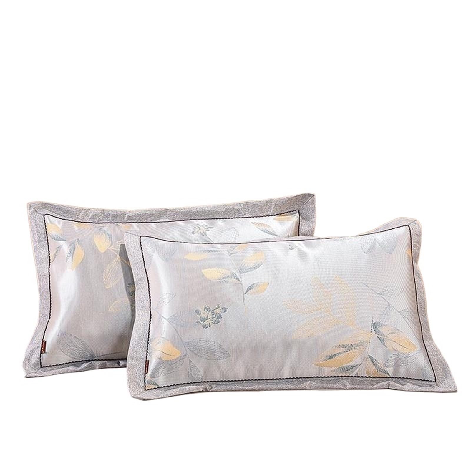 Thickened Ice Silk Pillowcase Double-Sided Washable Summer Cooling Mat Envelope Style Comfortable Sleep In(Leaf ice silk pillowcase - single)