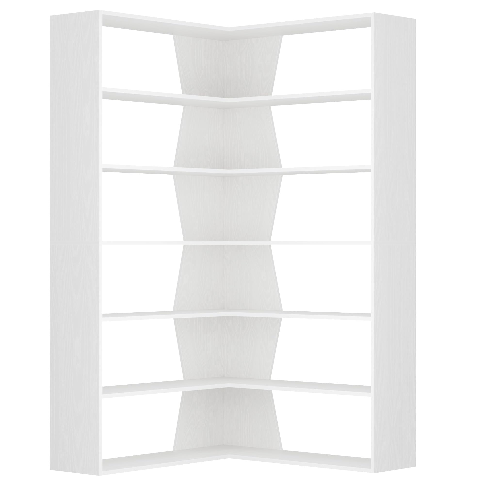 FirFurd Bibliothèque 190cm Bibliotheque d'angle avec 6 Étagères de Rangement Bibliotheque Meuble de Rangement pour Salon Bureau Chambre 90x90x190.5cm Blanc