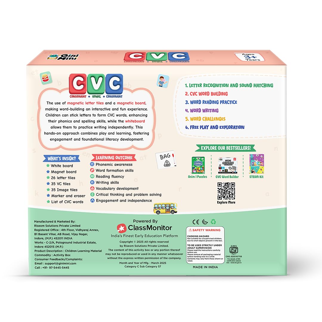 GiniMini CVC Word Builder - Letter Tiles & Whiteboard - Learn to Read, Write & Build CVC Words - Educational Toy for Kids 3 4 5 6 Years 4