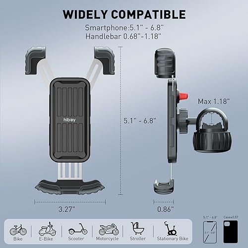 Miniatura 8 de Hiboy Soporte de teléfono para bicicleta, soporte de teléfono de motocicleta ajustable de rotación de 360, clip de teléfono para manillar de