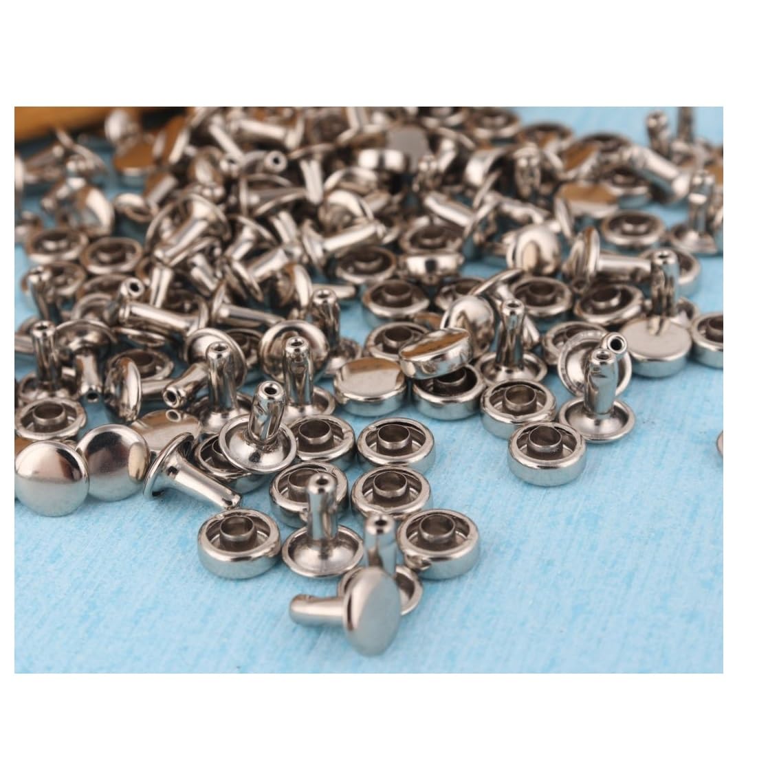 Nimida ™ Round Headed Flat Double Capped Large Size Metal Tubular Tablet Rivets Buttons (Silver, 9 mm) - Pack of 100…-image-28