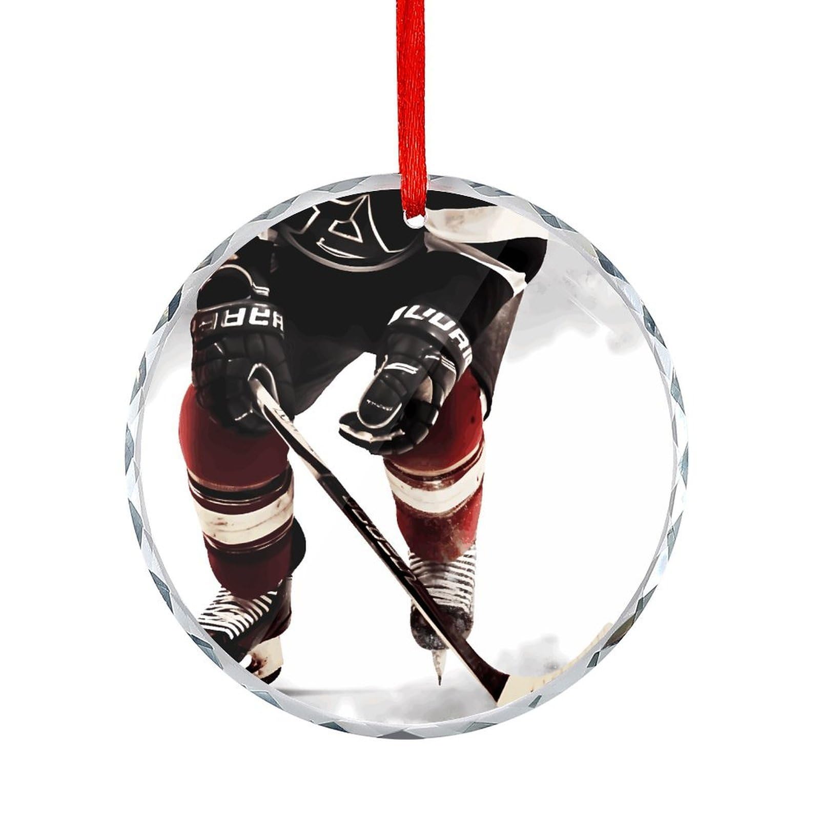 Btcowzrv Style Ice Hockey Pattern Round Ornament Hanging Pendant Decor