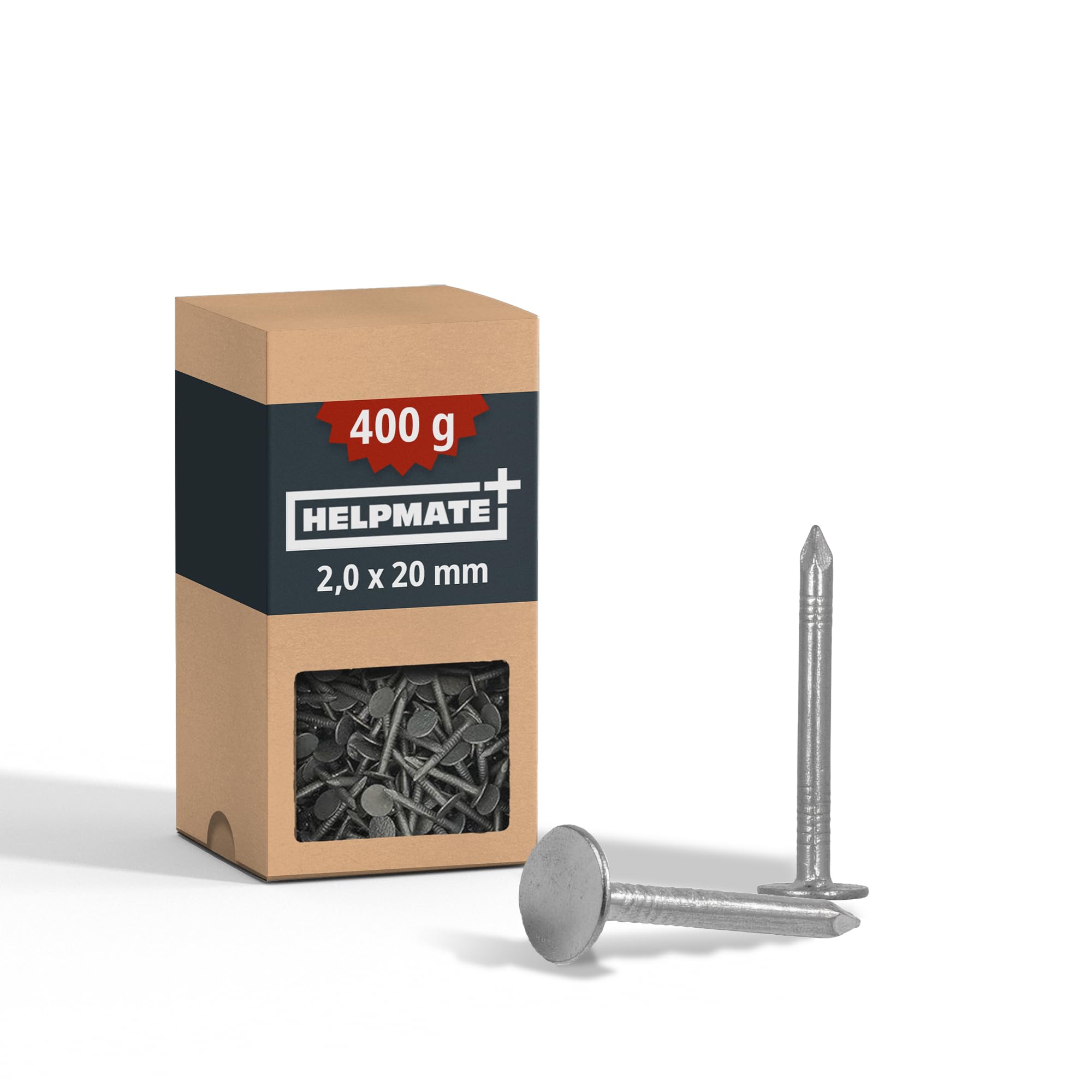 HELPMATE Roofing Felt Nails 2.0 X 20 Mm Mechanical Galvanised - 400 G Roofing Felt Pins Type B - Roofing Felt Nails DIN 1160 B - Roofing Nails Ideal