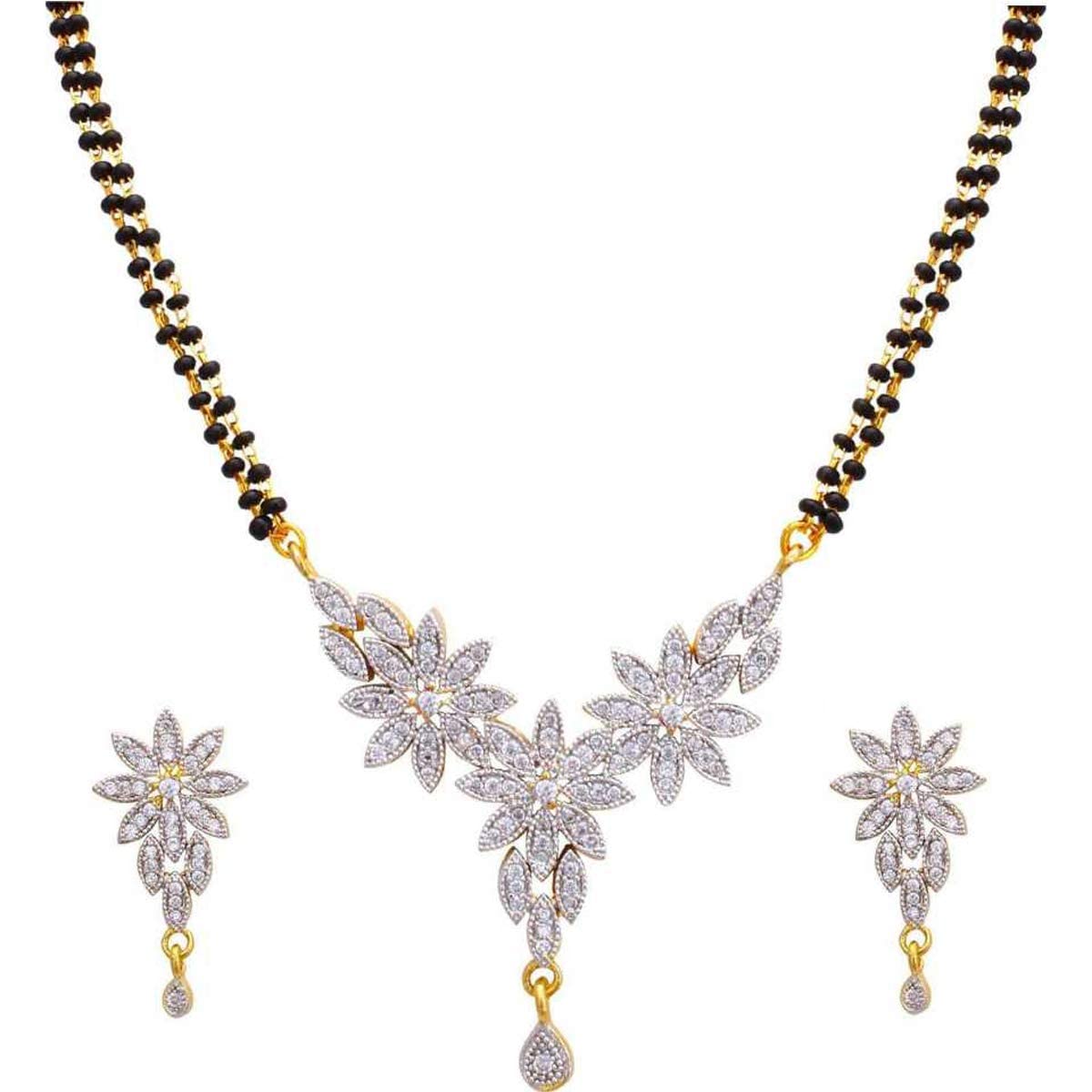 Krishna Creation 18k Rhodium Plated Traditional Single Line American Diamond Pendant with Black Bead Chain Mangalsutra for Women (B09P17S8RP) Amazon Price History, Amazon Price Tracker