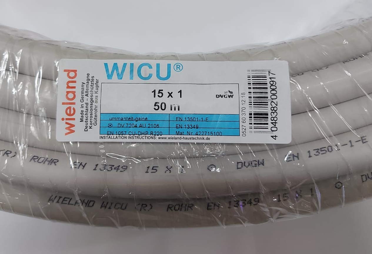 WICU (R) Wieland 10m Kupferrohr WEICH Ring 15x1mm UMMANTELT als 10m DIN EN13349