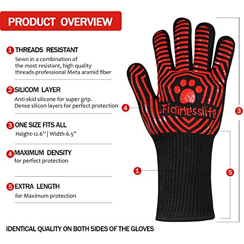 Tidinesslife Grillhandschuhe BBQ Handschuhe extrem hitzebeständige Ofenhandschuhe-2