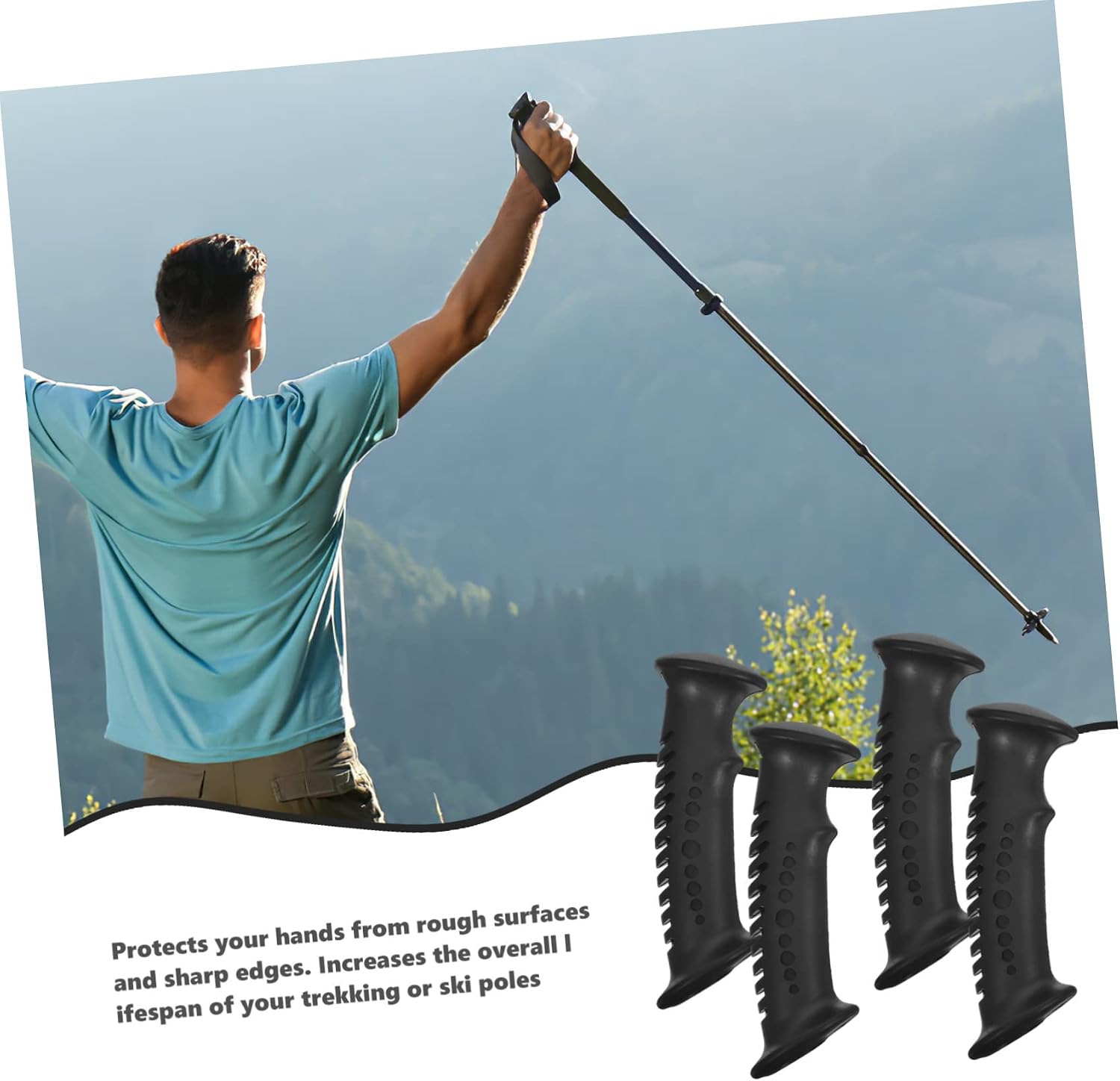 Homoyoyo 4pcs Trekking Pole Handles Ergonomic Grips for Hiking Skiing Comfortable Replacement for Trekking Rods for Outdoor Activities Enhanced Stability