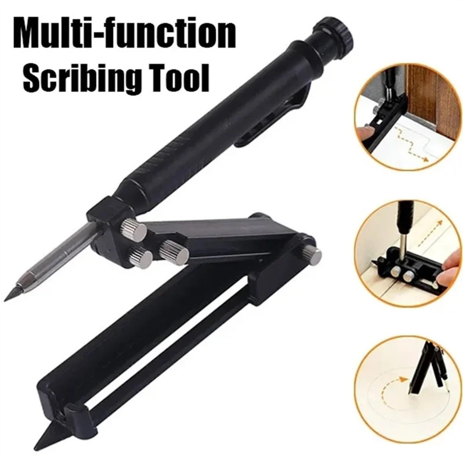 Plastikowe/metalowe Narzędzie Do Rysowania Wielofunkcyjne Narzędzie Budowlane Rysik Ołówkowy DIY Do Obróbki Drewna Rysik Miernik Linii Pomiar Konturu (Size : Black alloy)
