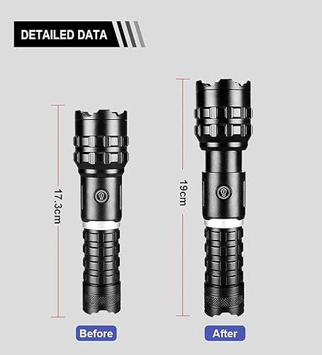 Miniatura 2 de GRABOYY Linternas de alto lúmenes recargables 200000 lúmenes linterna táctica emergencias, 5 modos de zoomable impermeable llevó la antorcha para