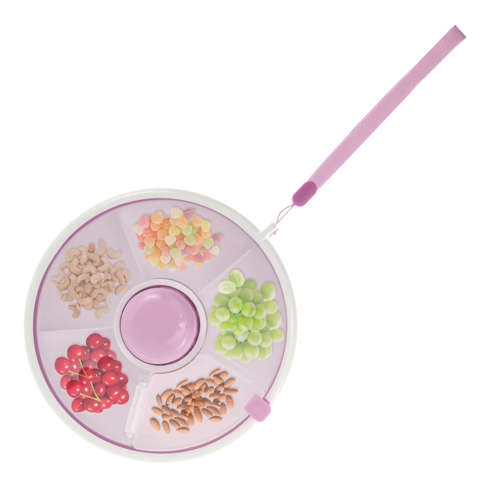 Kids Snack Spinner Toddler Spinner Snack Box with 5 Compartments 18cm, Reusable Portable Snack Tray with Hand Strap for Home School Picnic Travel