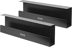 VIVO Under Desk 17 inch Cable Management Trays, Power Strip Holders, Cord Organizers, Wire Tamers for Office and Home, Black, 2 Pack, DESK-AC06-2C | Set of 2, Low Profile Power Strip Holder, Cord Organizer, Wire Tamer Steel Cable Rack for Office and 