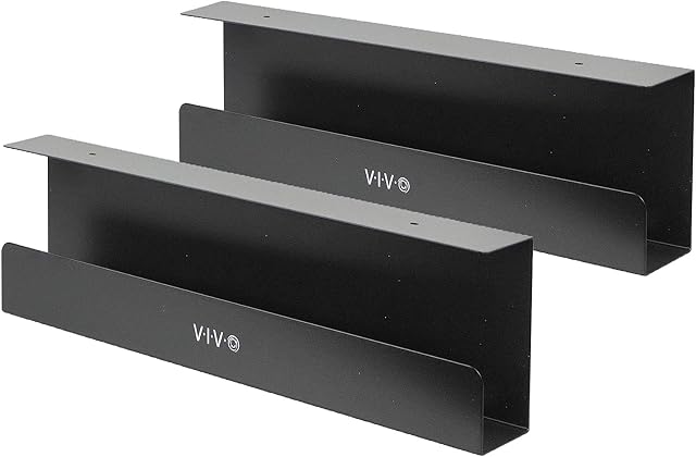 VIVO Under bureau 17 d'inch Cable Management Trays, Supports de bande de puissance, Organisateurs de cordons, Tambours de fil pour bureau et maison, Noir, 2 Faites votre valise, DESK-AC06-2C | Ensemble de 2, Support de bande d'alimentation à profil bas, organisateur de cordons, rack de câbles en acier Tamer pour le bureau et
