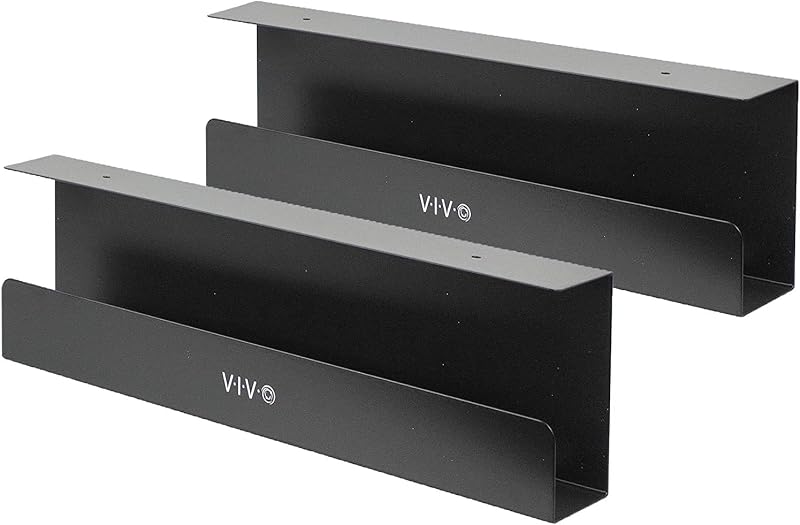 VIVO 2 Pack Black 17 in Under Desk Cable Management Tray, DESK-AC06-2C | Set of 2, Low Profile Power Strip Holder, Cord Organizer, Wire Tamer Steel Cable Rack for Office and Home, Holds 11 lbs each