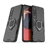 Compatible with Xiaomi Mi 10, Mi10 Pro Case, Metal Ring Grip Kickstand Bumper (Works with Magnetic Car Mount) Dual Layer Rugged Cover (Black)