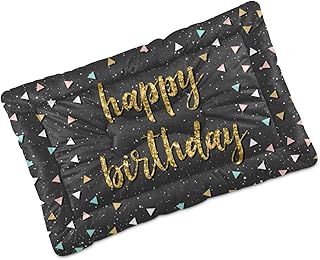 Happy-Birthday-Gold-Texture Warm Dog Bed Mat, Dog Crate Pad for Small Dogs, Machine Washable Portable and Soft Pet Bed Mat, Anti-Slip 24 x 18 inch