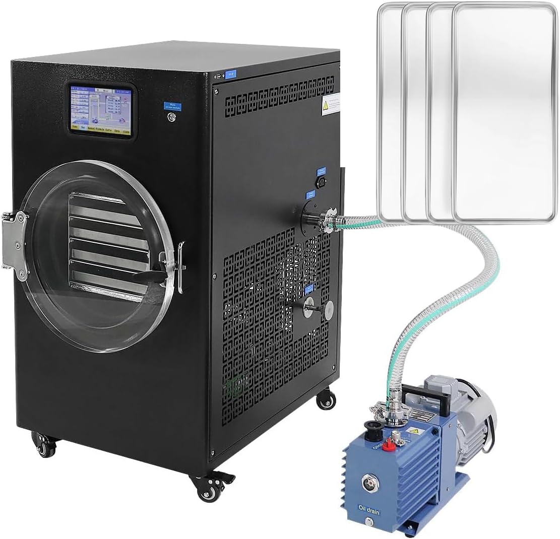 HNZXIB Benchtop Freeze Dryer, 4 Trays Freeze Drying Machine, Food Freeze Dryer for Fruits & Meat, Pet Food, with Rotary Vane Vacuum Pump for Home Hobbyist & Small Business