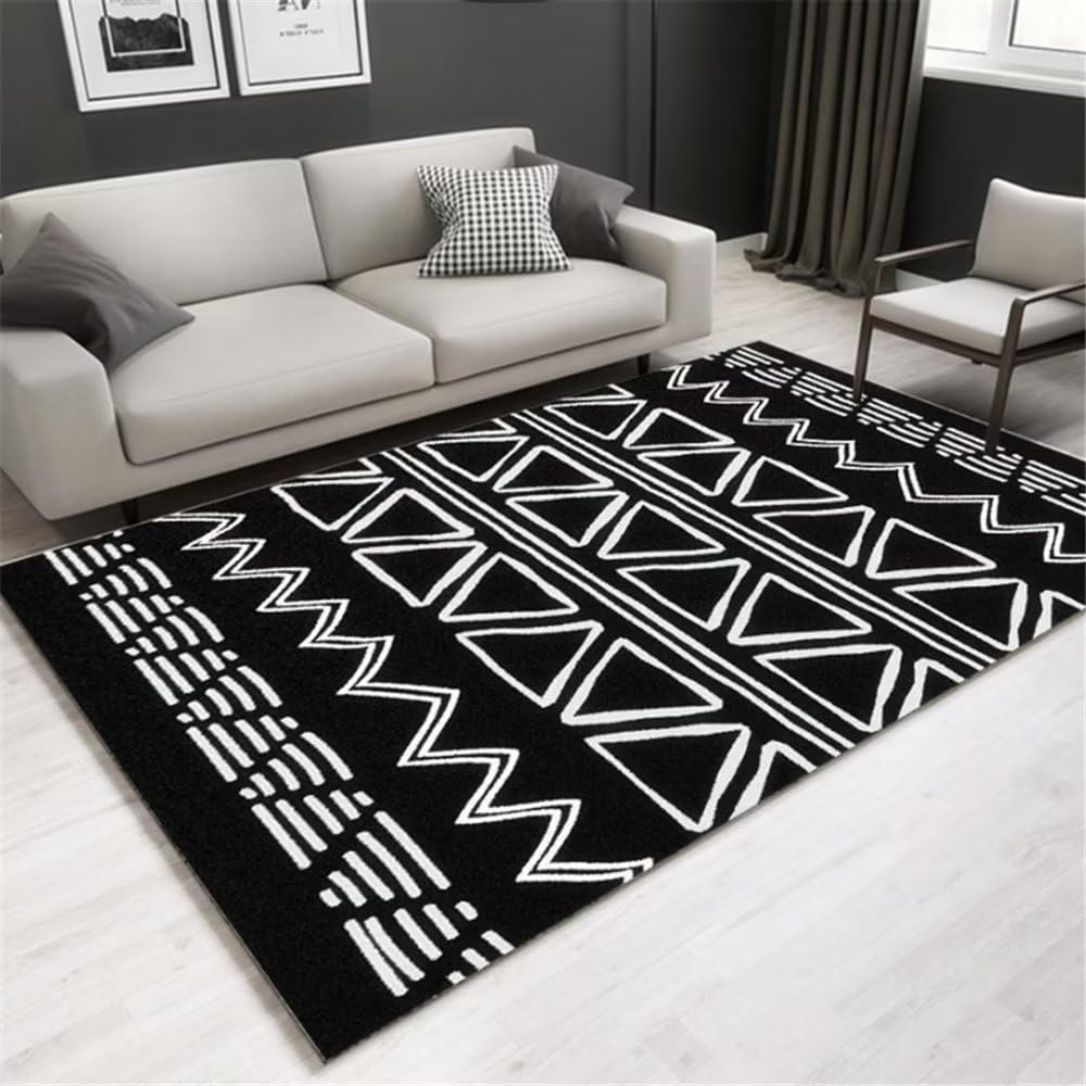 Tapis durable et doux pour salon et chambre fille motif rayures triangles 80x160cm
