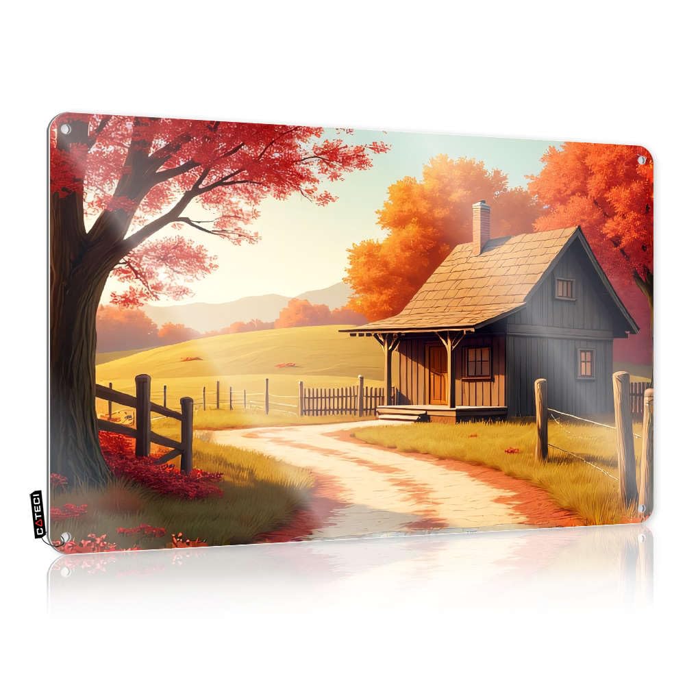 Sign Bathroom Rules Wall Decor Rust-proof & Vintage Sports Tin - A Cozy Cabin Nestled In An Autumn Landscape. For Western Pictures | School Student