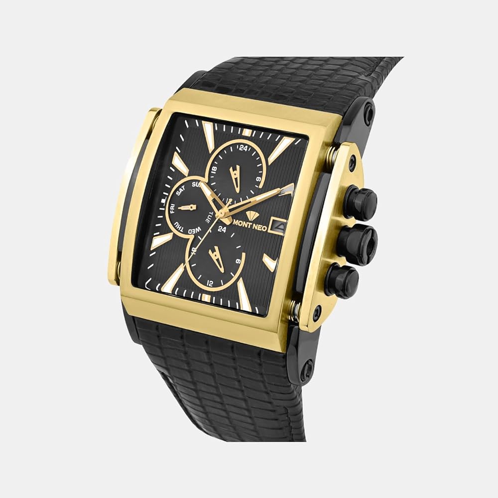 Buy Mont Neo Men Quartz Black Dial Multi-Function Leather Watch