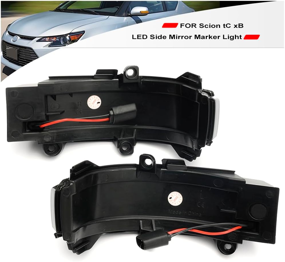 NSLUMO Sequential Amber Led Side Mirror Turn Signal Lights for 2011-2016 Scion tC, 2008-2015 Scion xB Side Mirror Marker Replacement Dynamic Blinkers Side Turn Indicator Assembly Smoked Lens, small