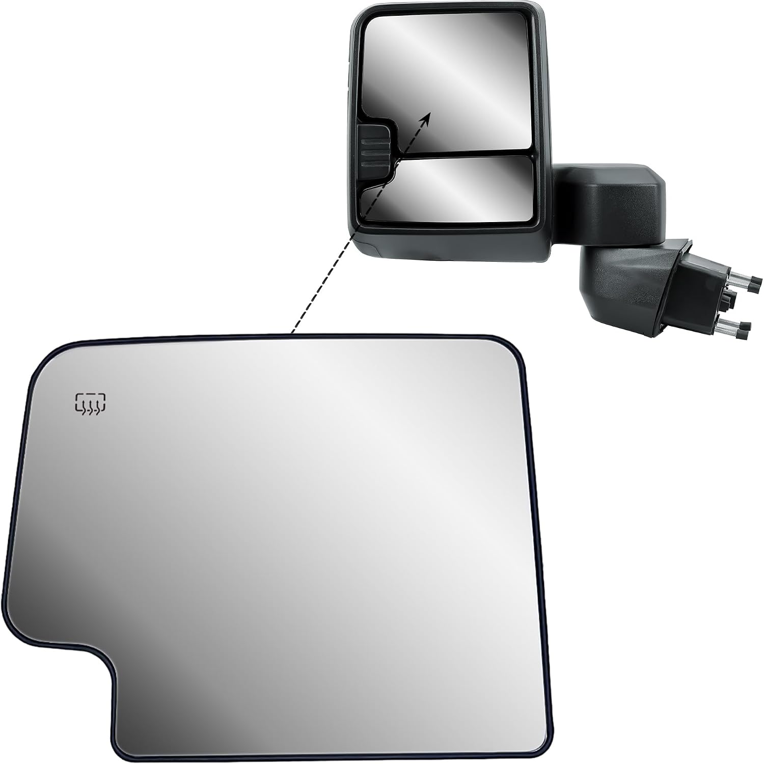 Replacement Driver Left Side Door Towing Mirror Main Big Glass Flat Heated with Back Plate for Chevrolet Silverado and GMC Sierra 1500 2500 HD 3500 HD from 2019 to 2025