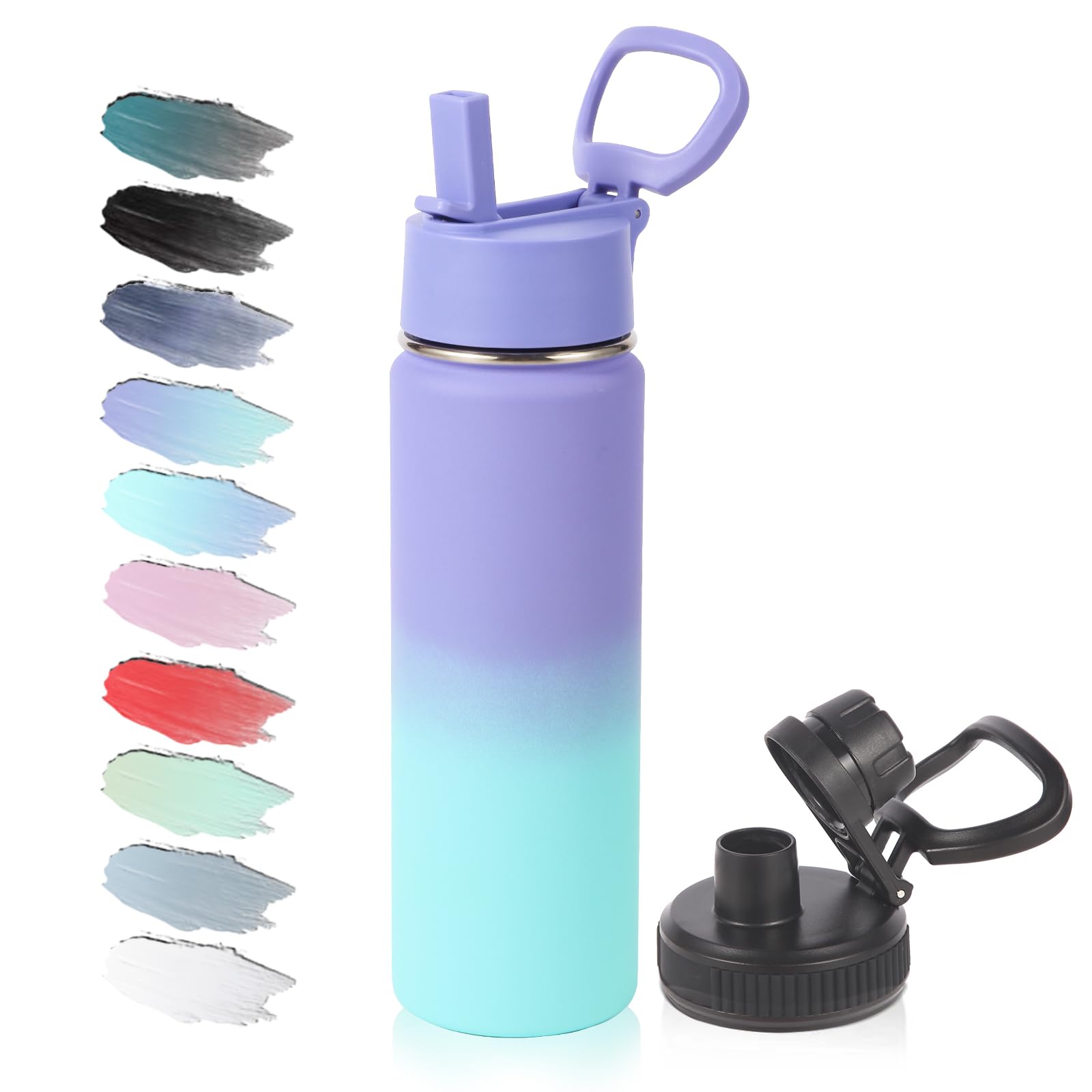 Volhoply 20oz Insulated Stainless Steel Water Bottle with Straw Lid, Kids Wide Mouth Double Wall Vacuum Cups with Handle,Reusable Outdoor Sports Metal