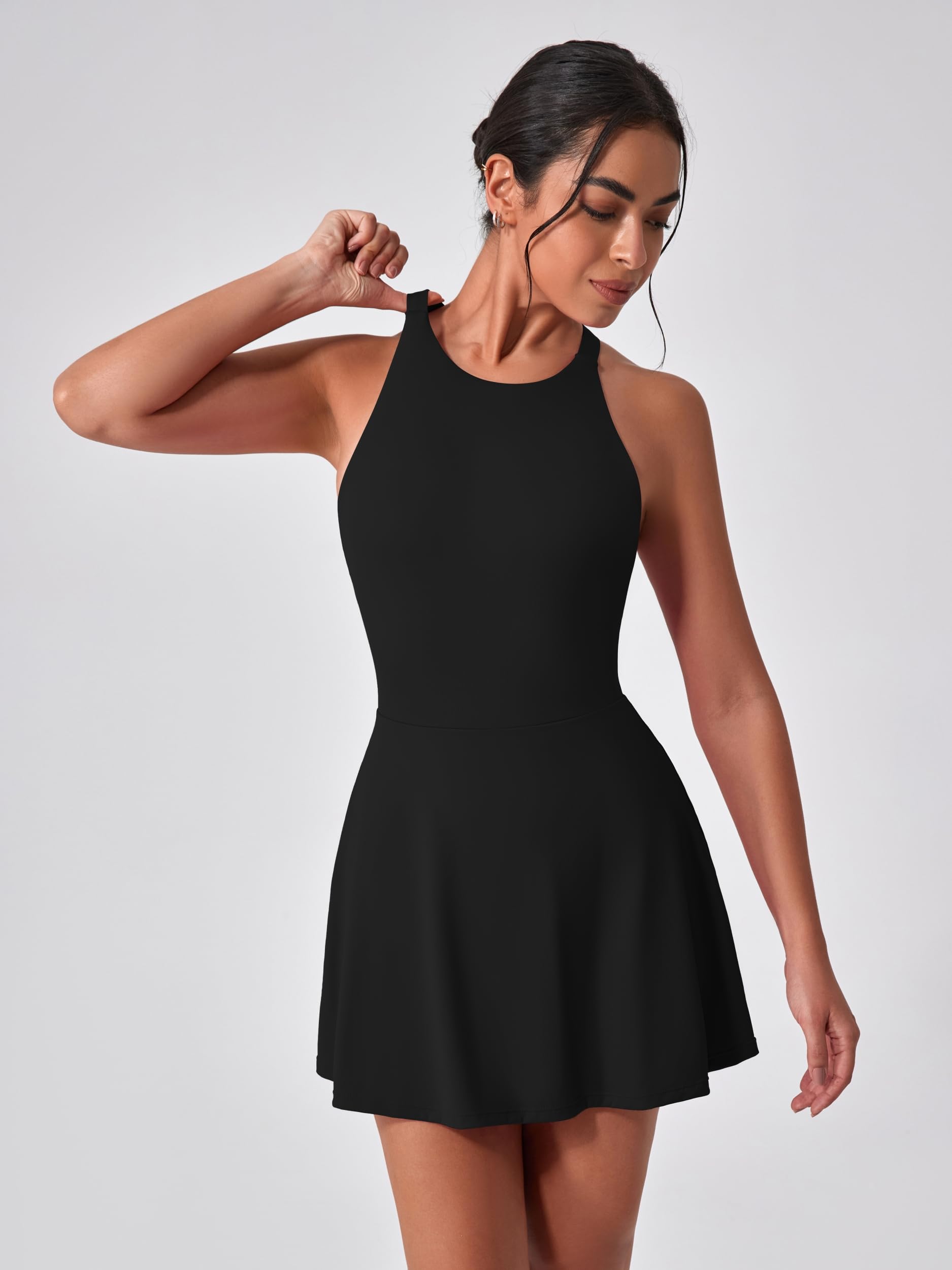 IDOPIP Vestido de tenis mujer con sujetador integrado y pantalones cortos bolsillo cruzado corte trasero