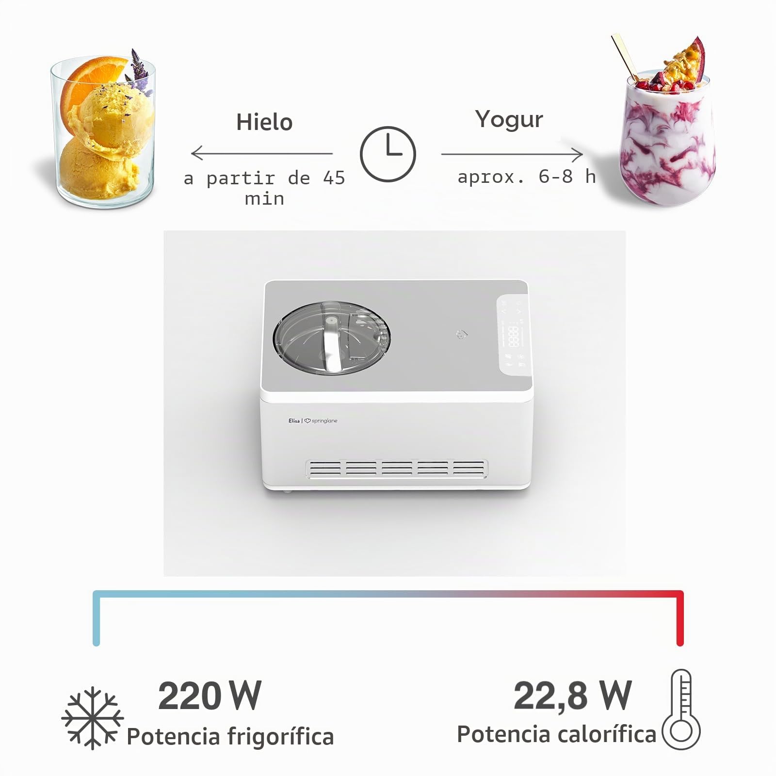 Heladera yogurtera 2 en 1 ELISA con compresor de refrigeración y función de calefacción, 2 l Máquina de helados y yogur en acero inoxidable, función de mantenimiento de frío