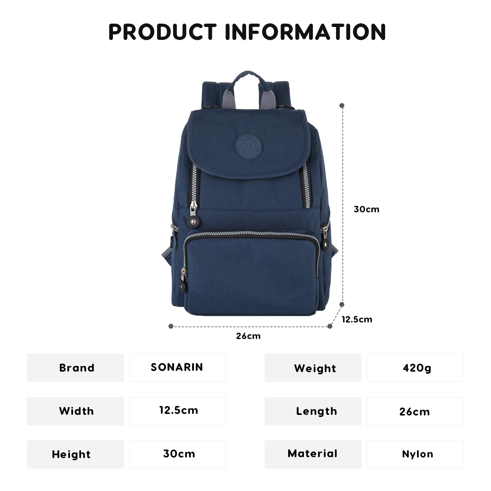 SONARIN Leggero Multifunzionale Zaino Fasciatoio,Borsa per Pannolini Impermeabile Zaino Mamma Neonato Borsa Fasciatoio da Viaggio Portatile con Fasciatoio & Ganci per Passeggino(Blu Scuro)