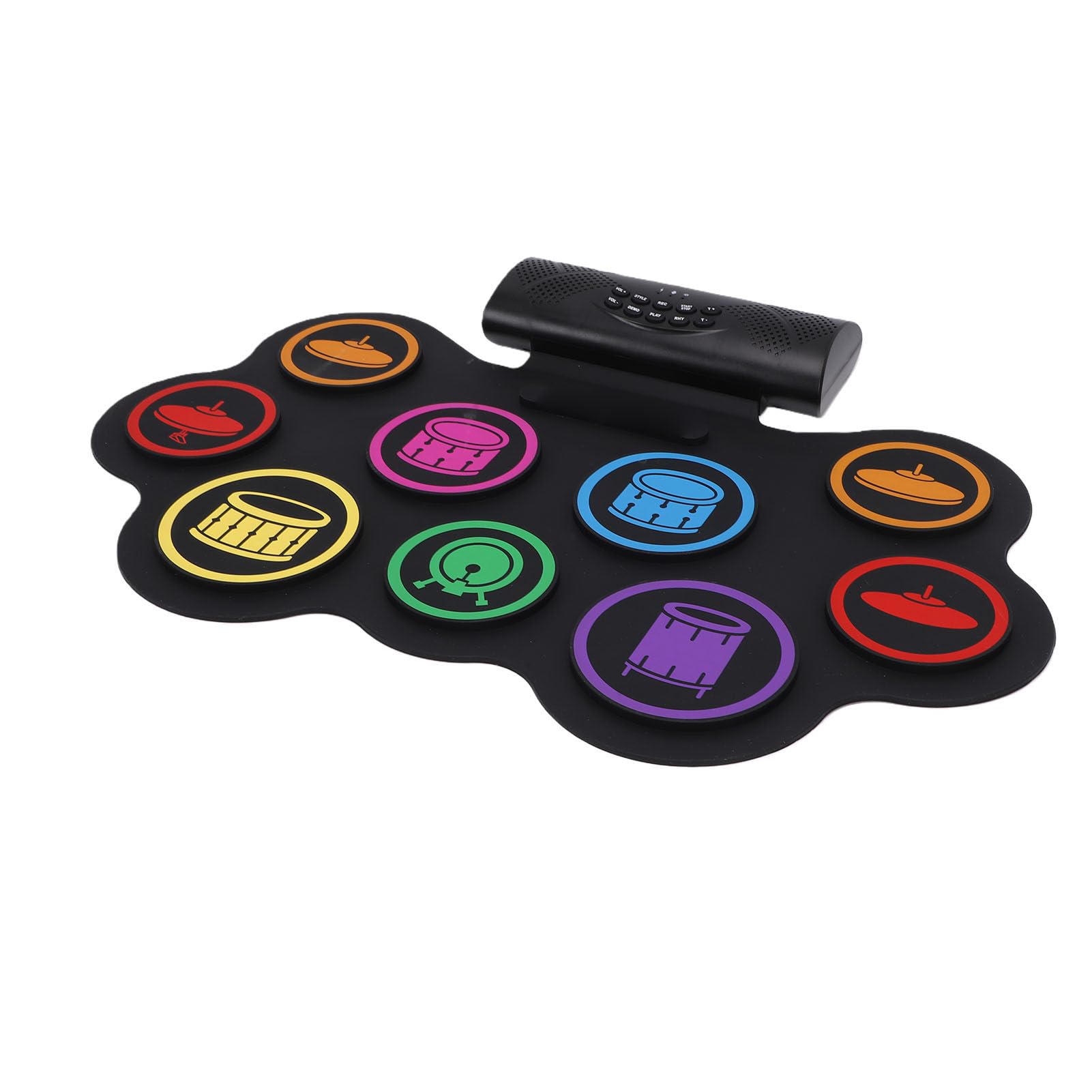 Ausla Set Batteria Elettronica, Kit Pad Batteria Portatile in Silicone con Bluetooth, Set Pratica Roll Up con 9 Pad con Bacchette e Pedale, Integrata da 1000 MAh per Principianti Viaggio a Casa
